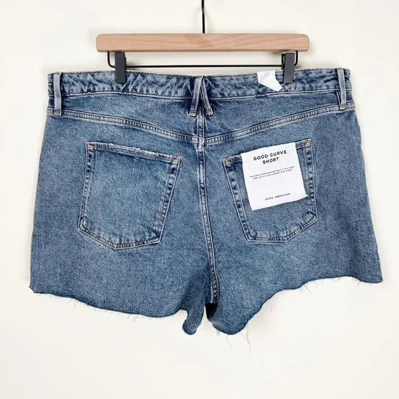 New Good American Good Curve Short Denim Jean Shorts High Rise Distressed - 18 - Picture 9 of 11